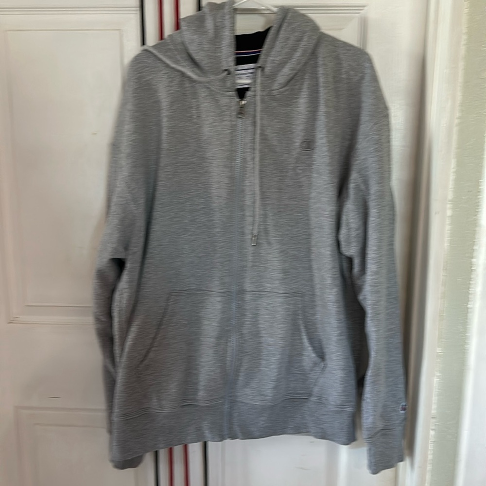 Champion zip up hoodie sweatshirt in gray, size XL